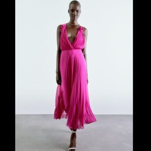 Zara PLEATED SLIP DRESS fuchsia Size Small Worn once
